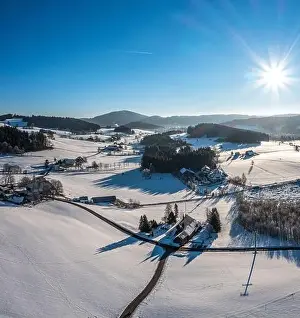 Snow-covered landscape at Christmas time in Hinterzarten in the Upper Black Forest, Germany
