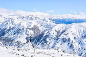 Scenic Views Prints: Snow covered mountains and forest in Bariloche, Argentina