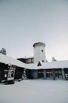 Boreal Prints: Snowy tower at entrance to wildlife park in Ranua, Lapland