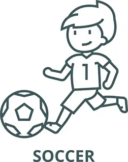 Soccer, boy playing football vector line icon, linear concept, outline sign, symbol