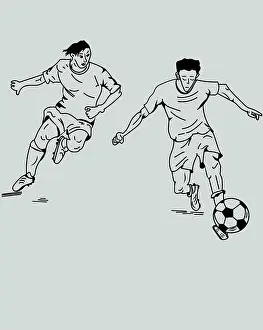 Team Sport Prints: Two Soccer Players Competing for the Ball – Dynamic Football Action Vector Illustration for World Cup 2026