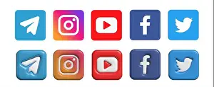 Youtube Prints: Social media logo set. Social media 3d icons. 3D vector. Telegram logo. Youtube logo