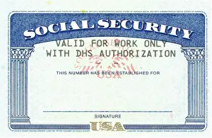 Taxes Prints: social security card ssn blank original with text DHS authorization