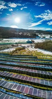 Solar Panels Prints: Solar panel produces green, environmentaly friendly energy from the setting sun