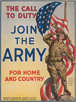 One Person Only Prints: Soldier Blowing Bugle near American Flag