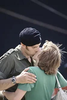 Kissing Prints: a soldier kissing his girlfriend before departing for the falklands on QE2, 1982