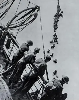 English Channel Prints: Soldiers of the British Expeditionary Force (BEF) wading out to a ship during Operation Dynamo