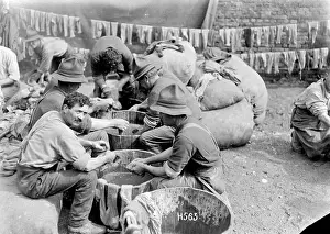 World War I Prints: Soldiers busy washing socks during World War I