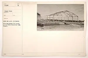 Depot Prints: Soldiers constructing a garage for trucks at the Motor Reception Park in France