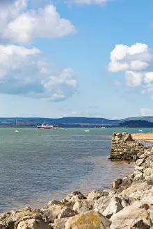 Cruiser Prints: Solent Scene cruise boat and other vessels in Poole Harbour viewed from Whitecliff Baiter