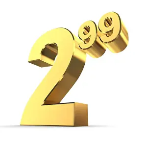 Shop Sign Prints: Solid Price Tag Number 2.99 - Shiny Gold
