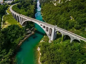 Nova Gorica Prints: Solkan Bridge in Slovenia. World Largest Rail Arch Stone Bridge in the World