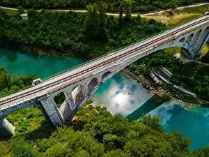 Nova Gorica Prints: Solkan Bridge in Slovenia. World Largest Rail Arch Stone Bridge in the World