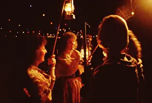 Somerset Prints: Somerset UK Wassailers sing wassail songs to apple trees in an ancient ceremony to promote a good apple season for