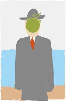 Imitation Prints: The Son of Man, Rene Magritte Imitation like childs drawing in cartoon style