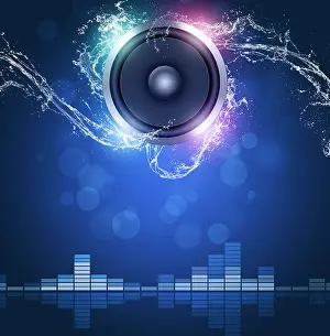 Night Club Prints: sound speaker music background with equalizer and water waves