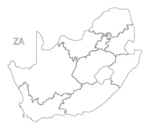 Isolated Vector Vectors Prints: South Africa outline silhouette map illustration with provinces