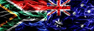 South Africa vs Australia, Australian smoke flags placed side by side. Concept and idea flags mix