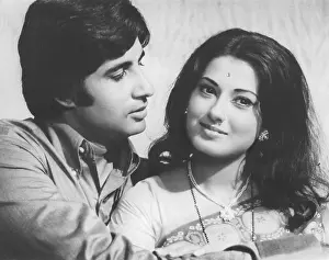 Partial View Prints: South Asian, Indian Bollywood Film Star Actor Amitabh Bachchan with Moushmi Chatterjee in the movie Benaam