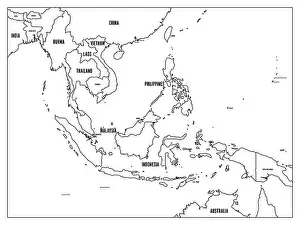 Java Prints: South East Asia political map. Black outline on white background with black country name labels