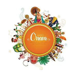 Onam Prints: south Indian Kerala festival happy onam greetings background