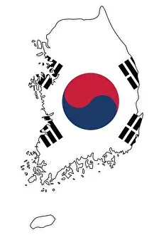 Frontier Prints: South Korea map with flag - outline of a state with a national flag