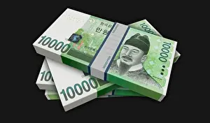 South Korea Prints: South Korea money South Korean won money pack 3d illustration