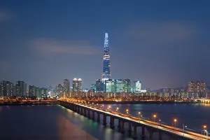 South Korea skyline of Seoul, The best view of South Korea with Lotte world mall at Jamsil
