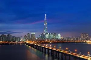 South Korea skyline of Seoul, The best view of South Korea with Lotte world mall at Jamsil
