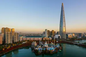 South Korea skyline of Seoul, The best view of South Korea with Lotte world mall at Jamsil in Seoul