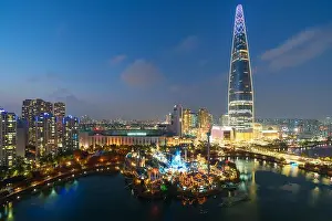 South Korea skyline of Seoul, The best view of South Korea with Lotte world mall at Jamsil in Seoul