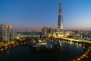 South Korea skyline of Seoul, The best view of South Korea with Lotte world mall at Jamsil in Seoul