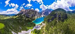south Tyrol, Italy. One of the most beautiful mountain Alpine lakes - magic Lago di Braies