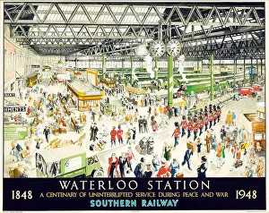Vintage Poster Prints: Southern Railway - Vintage Poster - Helen Madeleine McKie - WATERLOO STATION, WAR - 1947