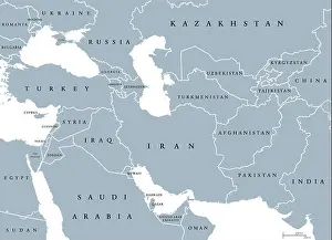 Arabian Peninsula Prints: Southwest Asia, political map with borders
