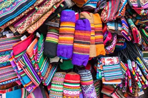Bolivia Prints: Souvenir bags in the market on Sagarnaga street in La Paz, Bolivia