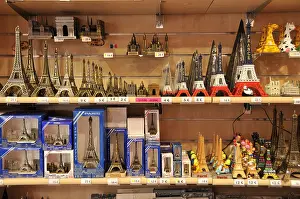 Eiffel Tower Prints: Souvenir Shop with Eiffel Tower Statues, Paris, France