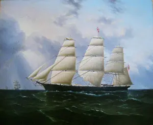 Sails Prints: Sovereign of the Seas. a three-masted sailing ship under full sail
