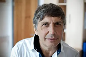 Physicist Prints: Soviet-born Dutch-British physicist Professor Sir Andre Geim pictured at his office at the University of Manchester