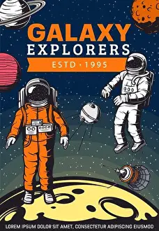 Mars Prints: Space exploration retro design with vector rockets