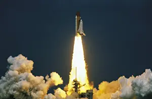 Kennedy Prints: Space shuttle taking off from launch pad, NASA Kennedy Space Center, Florida, USA