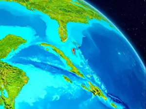 Bahamas Prints: Space view of Bahamas highlighted in red on planet Earth