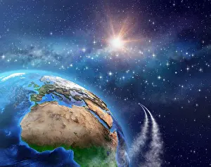 Milky Way Prints: Spaceships or satellites in orbit around the Earth