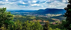 Spacious mountain landscape. A view from the hill to the valley of Alsace. Panoramic view, high resolution