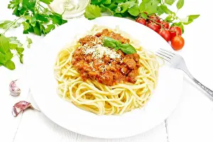 Noodles Prints: Spaghetti pasta with Bolognese sauce of minced meat