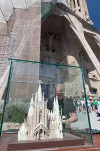 Barcelona Spain Prints: Spain Barcelona Model Of The Completed Sagrada Familia Church in front of the actual building