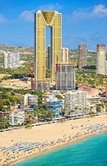 Images Dated 7th October 2016: Spain - Benidorm modern architecture and resort beach