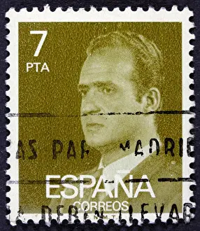 Juan Prints: SPAIN - CIRCA 1976: A stamp printed in Spain shows a portrait of King Juan Carlos I of Spain without inscription