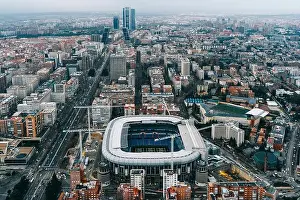 Football Stadium Prints: Spain, Madrid, Aerial view of Santiago Bernabeu Stadium