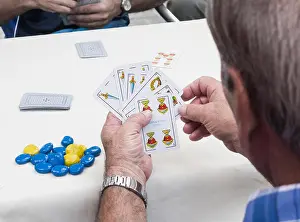 Playing Cards Prints: Spanish men playing card game called Zanga in Las Palmas on Gran Canaria